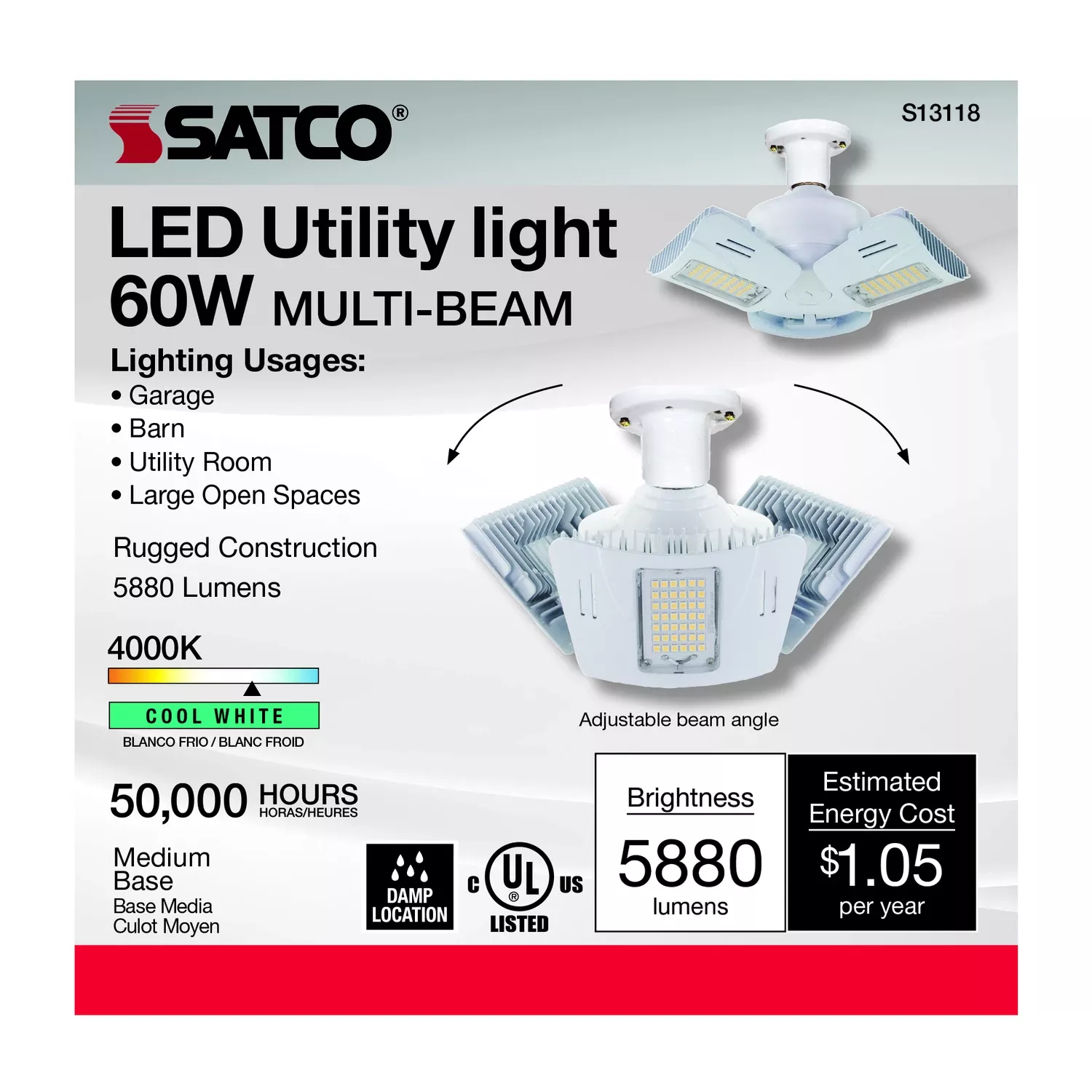 Nuvo 175w Hid Equivalent Corn Cob Medium Base Multi-beam Led High-intensity Replacement Light Bulb With Motion Sensor Ea